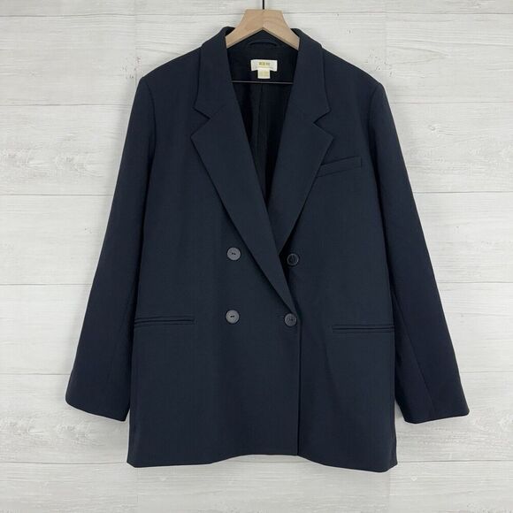 Anthropologie Maeve Double Breasted Blazer Women 16P Navy Oversized Office - Picture 1 of 16